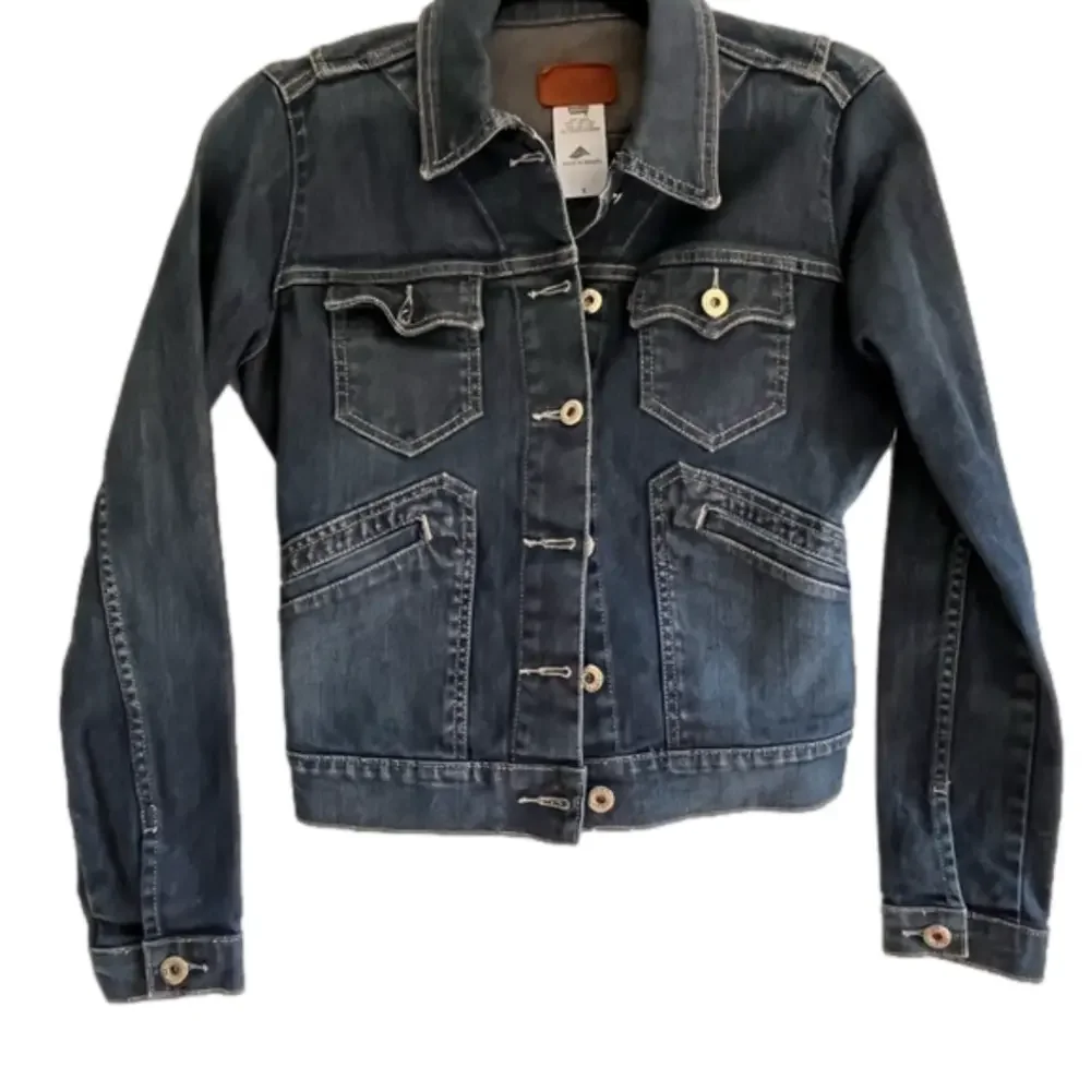 Levi's Ex Boyfriend Trucker Cowgirl Jean jacket denim dark blue Womens Small - Picture 2 of 11